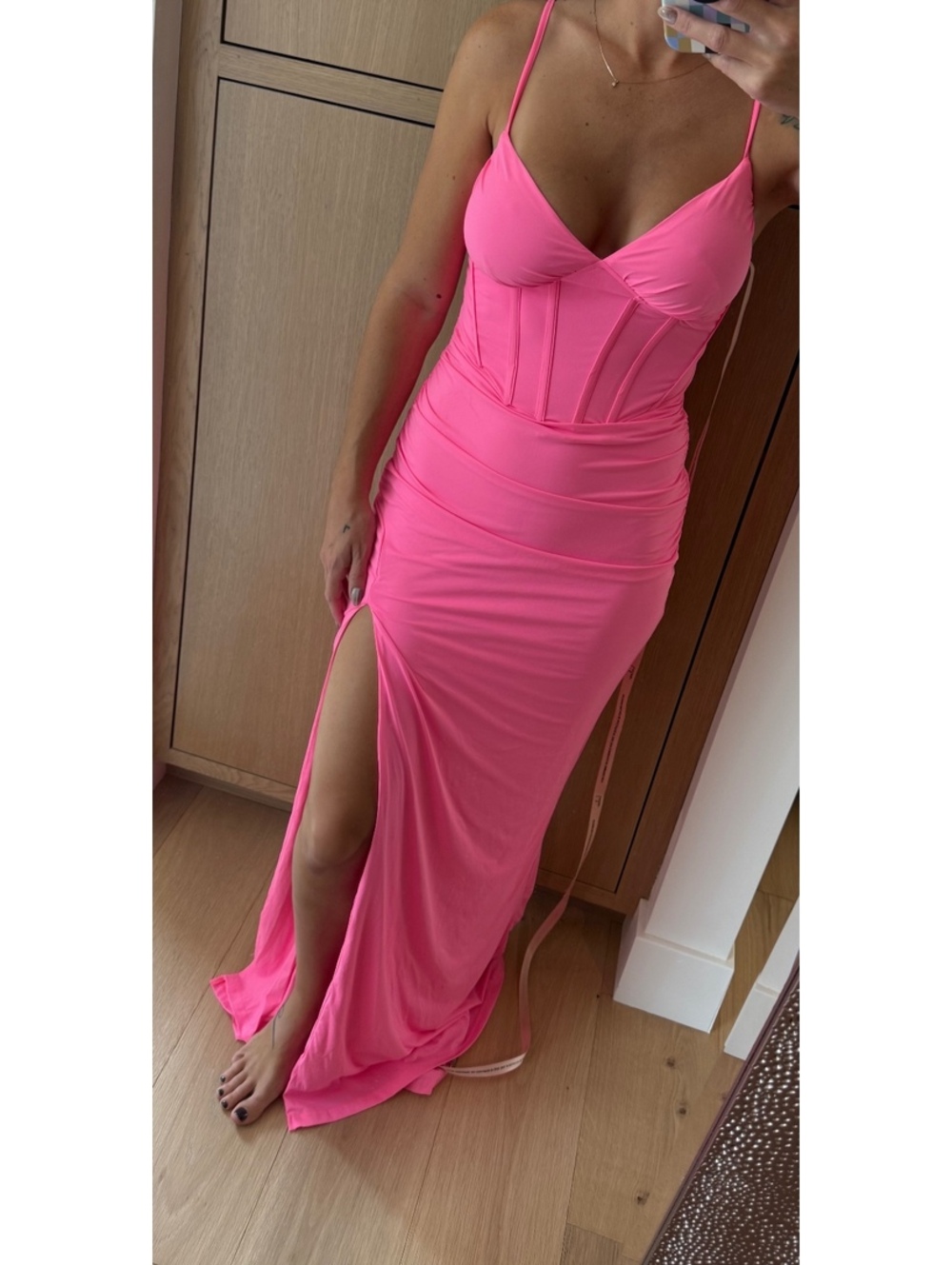 NWT Lulus Magena Hot Pink Jersey Knit Bustier Maxi Dress Size M